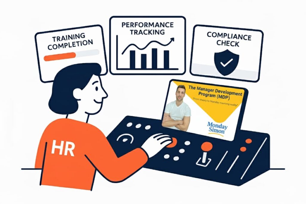 ROI from online management training program showing LMS compatibility, cost savings, and content ownership