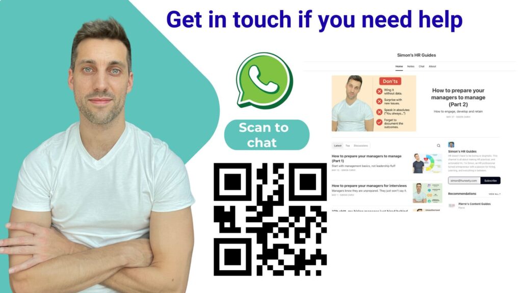 Simon Carvi contact – WhatsApp QR code to connect for manager training support