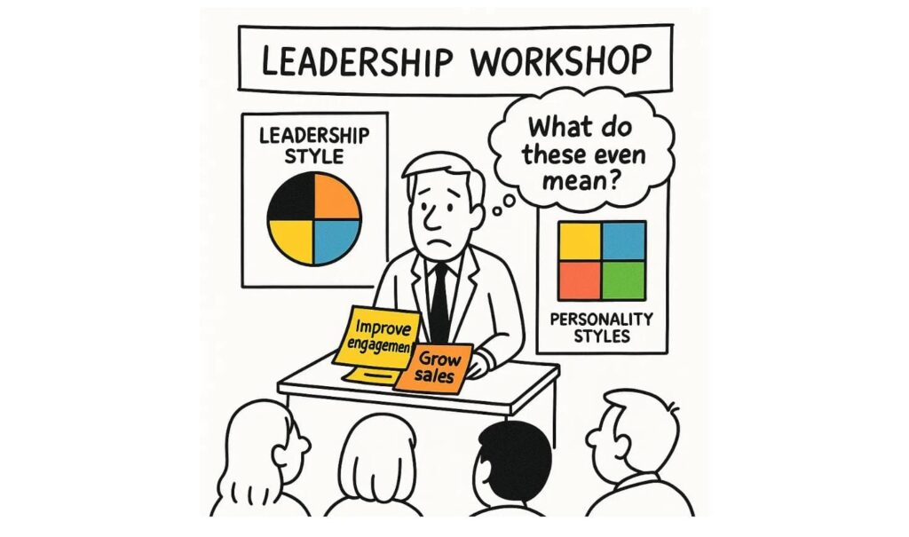 Illustration of an ineffective leadership workshop—shows why generic programs fail and how leadership development solutions are needed.