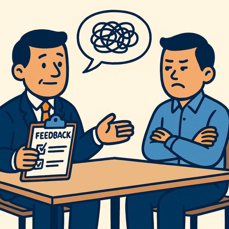 Manager giving structured FIAC feedback to an employee during a performance discussion