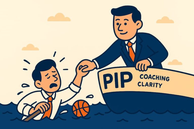 Manager guiding an employee through a Performance Improvement Plan (PIP) with coaching and clarity