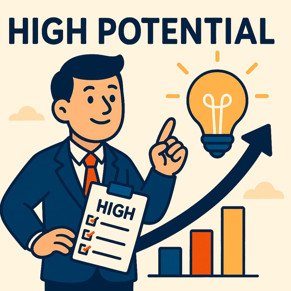 Illustration of a high potential employee with strong leadership indicators and career growth.