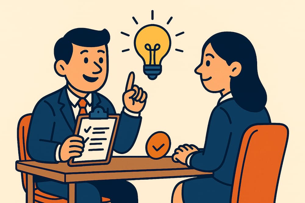 Manager conducting a behavioral interview and evaluating responses with a checklist.