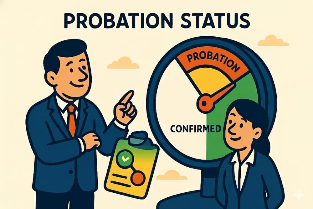 Manager reviewing probation objectives and discussing probation status with an employee.