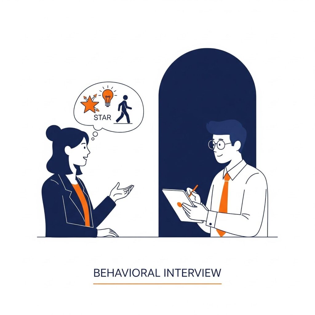 Line manager doing behavioral interview and candidate answer with STAR method