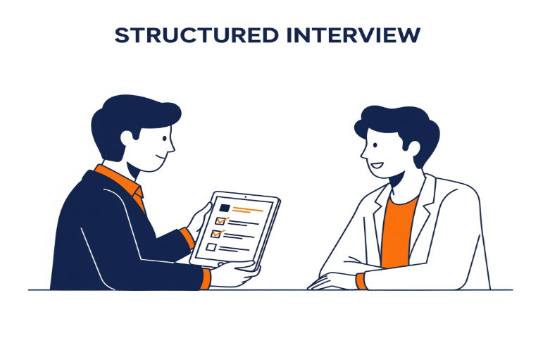 Manager discussing about a list of action to finalize the structured interview with HR